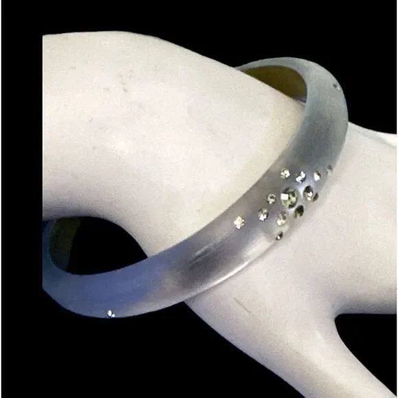Alexis Bittar Iridescent Silver Lucite and Crystal Bangle Bracelet - Picture 3 of 10